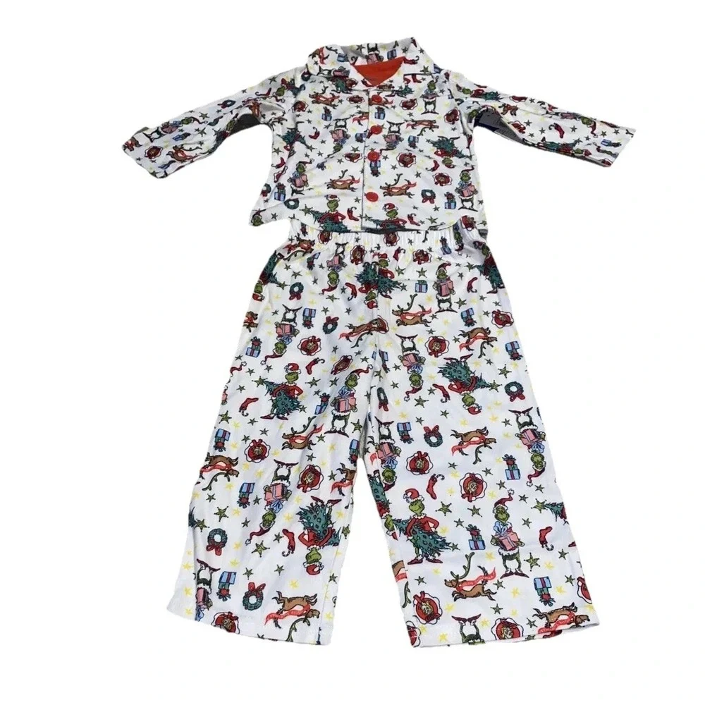 DR SEUSS Little Boys Girls 2pc Grinch Sleep Pants Shirt Pajama size 2 Toddler 2T